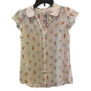 Autres Filles Brand Women Blouse Size Small NWT Collared White Cocktail Print XS